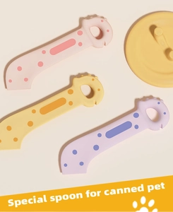 Three-piece set of colorful silicone pet spoons for canned food with non-slip polka dot handles