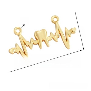 Detailed view of gold tooth EKG pendant with dimensions 26mm by 14mm shown on white background