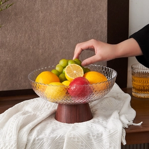 Vintage fruit platter with diamond pattern and faux wood base for home decoration