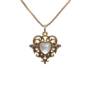 Goldene Herzkette mit Perlmutteinlage und barocken hohlen Designdetails