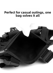 Detail view of large tactical chest rig main compartment with buckles and nylon texture
