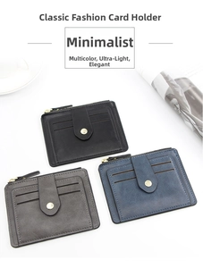 Macro view of vintage leather card holder featuring zip pocket and multi-slot design