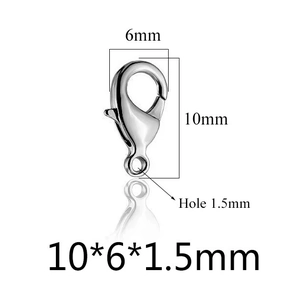 Detailed size measurement showing 10x6mm polished stainless steel lobster clasp dimensions