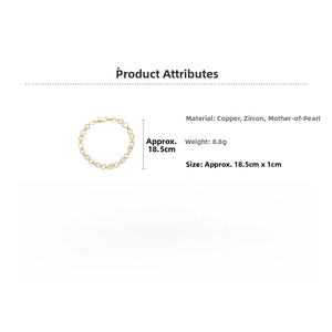Dimensions détaillées du bracelet doré avec nacre et incrustation de zircon