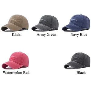 Vintage washed cotton baseball caps with freedom embroidery in five assorted colors