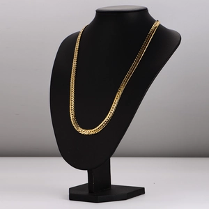 7.5mm gold double-woven flat dragon chain necklace displayed on a black neck bust