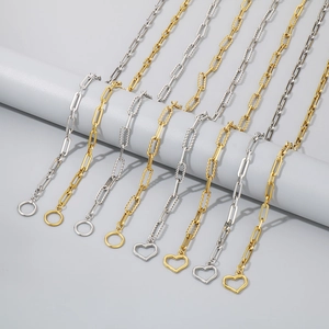 Bracciali a catena O in acciaio inossidabile oro e argento con chiusure a cuore OT