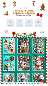 Detail of 3D Christmas cat window stickers showing static cling feature and festive designs