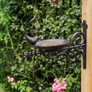 European vintage cast iron wall-mounted bird feeder with bird sculpture for garden decor
