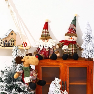 Adornos navideños de peluche con Papá Noel, muñeco de nieve y reno en tela de cuadros