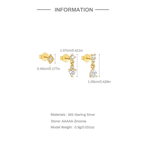 Detail specifications for 925 sterling silver star and heart stud earrings with cubic zirconia