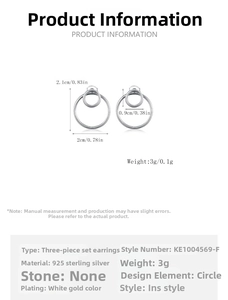 Detail showing precise dimensions of the 925 sterling silver hoop earring set with 3g weight