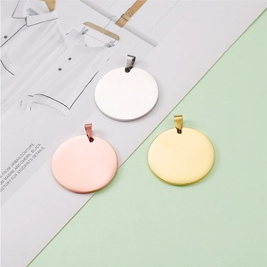 Polished stainless steel round mirror pendant DIY pet tags in gold, silver, and rose gold