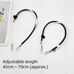 Adjustable two-tone leather phone lanyard and bag strap with silver metal hooks 45-70cm