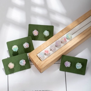 Sweet resin camellia flower stud earrings set in colorful glitter and aurora finishes