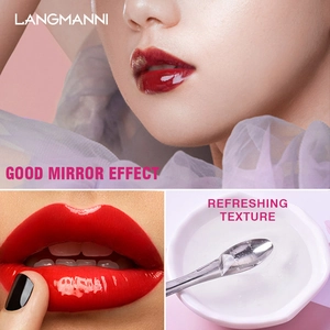 Clear lip gloss base gel for DIY mirror effect lipstick with glossy red finish on lips
