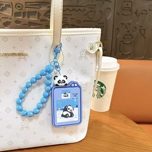 Simpatico portachiavi puzzle panda con cinturino in perline blu per decorare borse