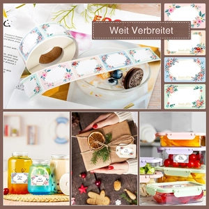 Floral self-adhesive label rolls for food storage jars and homemade gift packaging