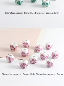 Detail of 8mm floral ceramic beads in pink and green for DIY bracelet making