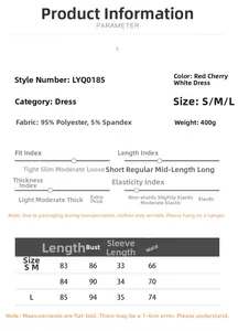 Detailed size chart for square neck puff sleeve dress including S, M, L measurements