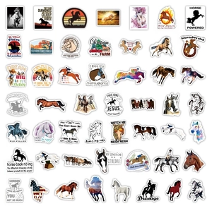 Waterproof equestrian stickers set featuring horses and cowboys for laptops and gear
