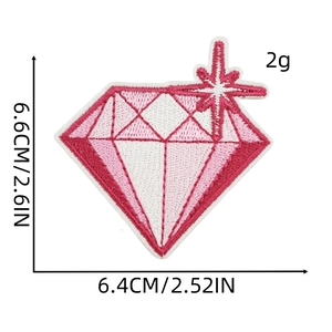 Pink diamond heart embroidery patch for clothing DIY crafts with size and weight specs