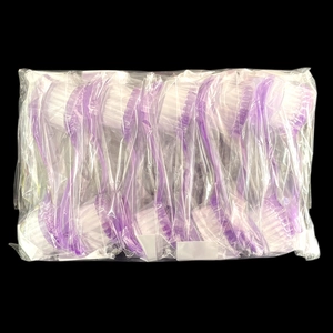 Pack of 10 purple handle nail dust cleaning brushes with white bristles in clear bag