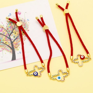 Cross Evil Eye red string bracelet with colorful zircon inlay and adjustable gold clasp