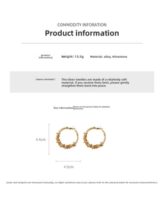 Tableau des tailles pour boucles d'oreilles créoles dorées avec strass de 4,4x4,5 cm