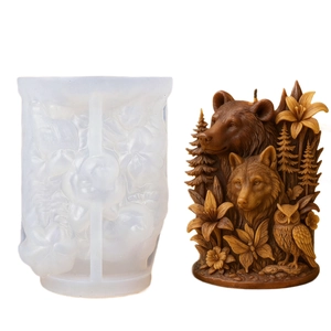 Moule en silicone 3D animaux de la forêt ours, loup et hibou pour créations DIY