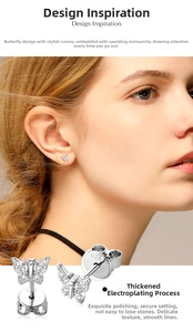Detailed macro shot of S925 sterling silver butterfly earrings with sparkling moissanite stones