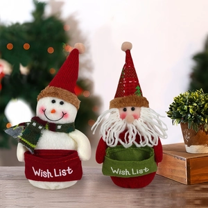 Bambola Di Peluche Di Natale Pupazzo Di Neve Babbo Natale Decorazione Con Cesto Portaoggetti Wish List Ornamento