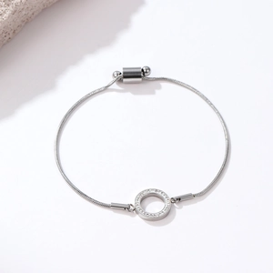 Minimalist Stainless Steel Zirconia Bracelet For Women Geometric Round Charm Adjustable Snake Bone Chain Commute Jewelry Gift