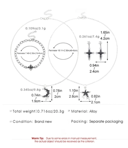 Detailed size chart for lava moon and star jewelry set with alloy necklace and earrings