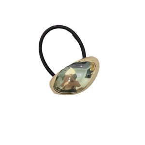 Minimalist gold metallic oval hair tie with high-elasticity black band for women