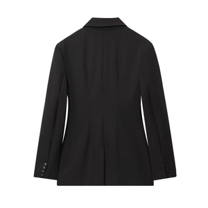 Women's black oversized casual blazer with long sleeves and back slit detail view