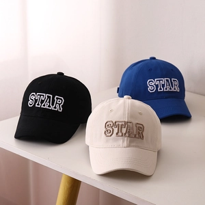 Kids baseball cap with STAR letter embroidery in black, beige and blue colors