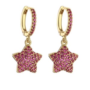 Luxurious gold star drop earrings with micro-paved pink zircon crystals for women