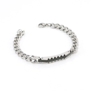 18K titanium steel Cuban link bracelet for men with silver and black textured inlay