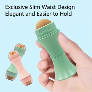Double-headed volcanic stone oil-absorbing roller with ergonomic waist-shaped handle