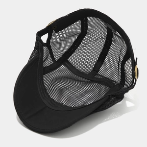 Breathable black mesh ivy cap with adjustable strap and internal cotton sweatband