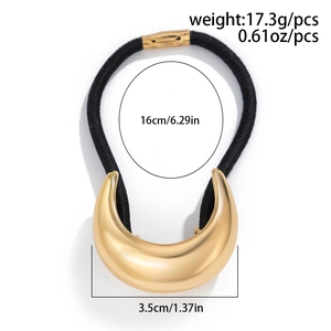 Minimalist elastic hair tie with large gold U-shaped metal buckle and product dimensions