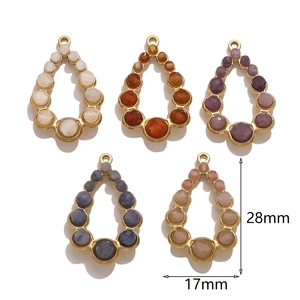Five assorted boho teardrop crystal charms in gold frames for DIY jewelry making