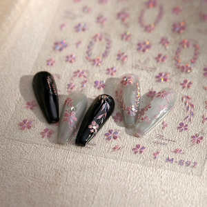Holographic cherry blossom nail stickers with purple laser finish for floral manicures