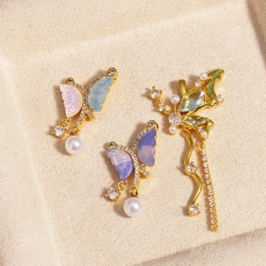 Asymmetric Butterfly Pendant Necklace Copper Micro Pave Zircon Artificial Pearl Enamel Elegant Jewelry For Women Fashion Daily
