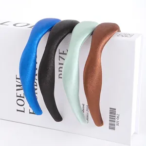 Solid color vintage leather sponge headbands in blue, black, green, and brown set