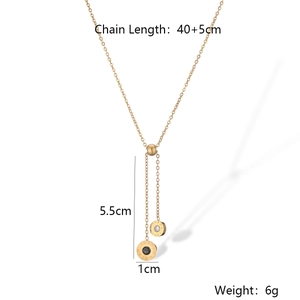 Detailed size specifications for gold geometric titanium necklace with Roman numerals