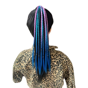 Girl's ponytail extension with blue and purple gradient braided synthetic hair ties