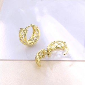 Elegant gold-plated clover hoop earrings with hollow floral design and secure clasp