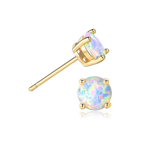 Classic S925 sterling silver four-prong opal stud earrings with elegant gold finish